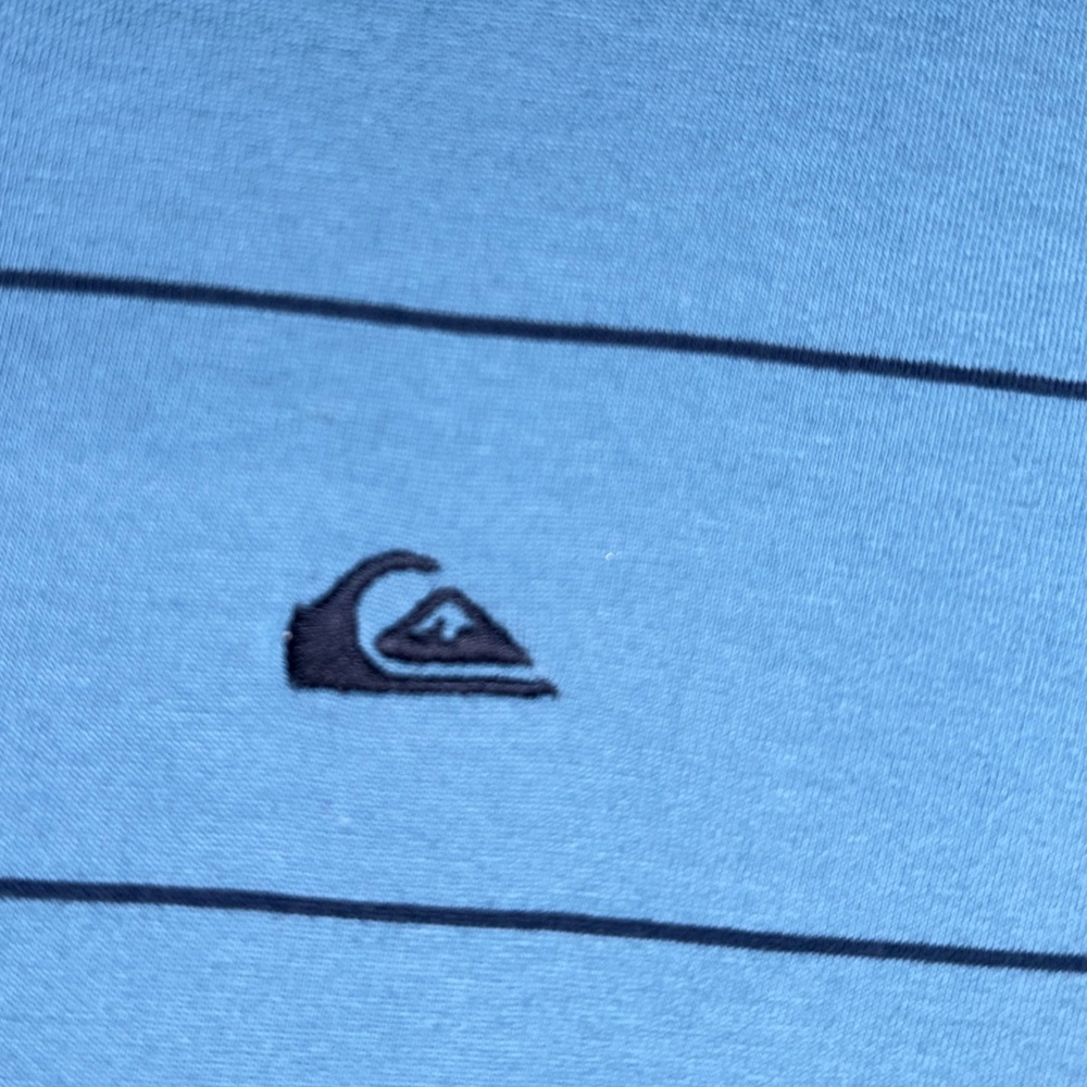 Quiksilver Men’s Polo Shirt Large Blue Striped Short Sleeve Surf Skate Casual - Picture 7 of 10